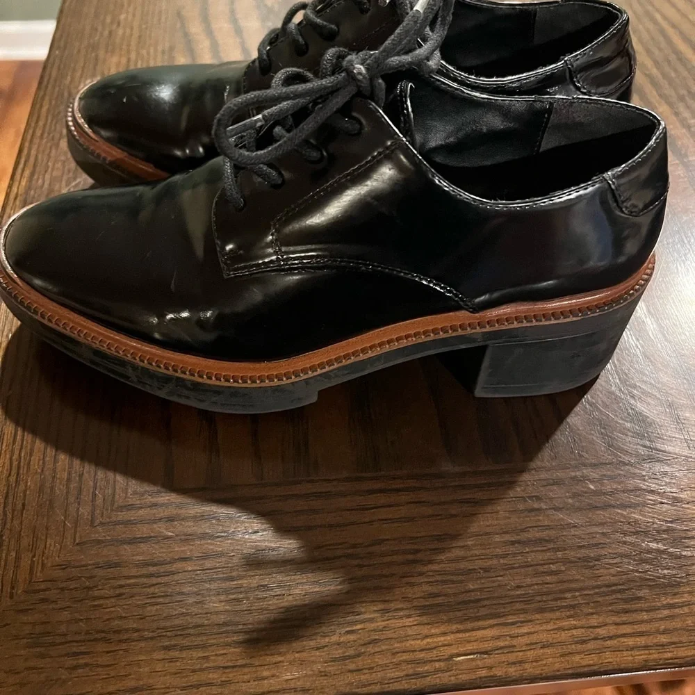 Zara Womens Size 36 Black Patent Leather Oxford Lace Up Loafers